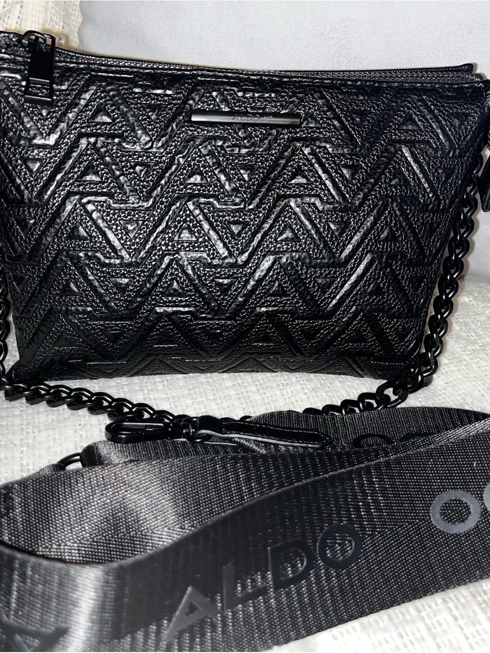 Aldo Black Quilted Crossbody Bag with Chain Strap